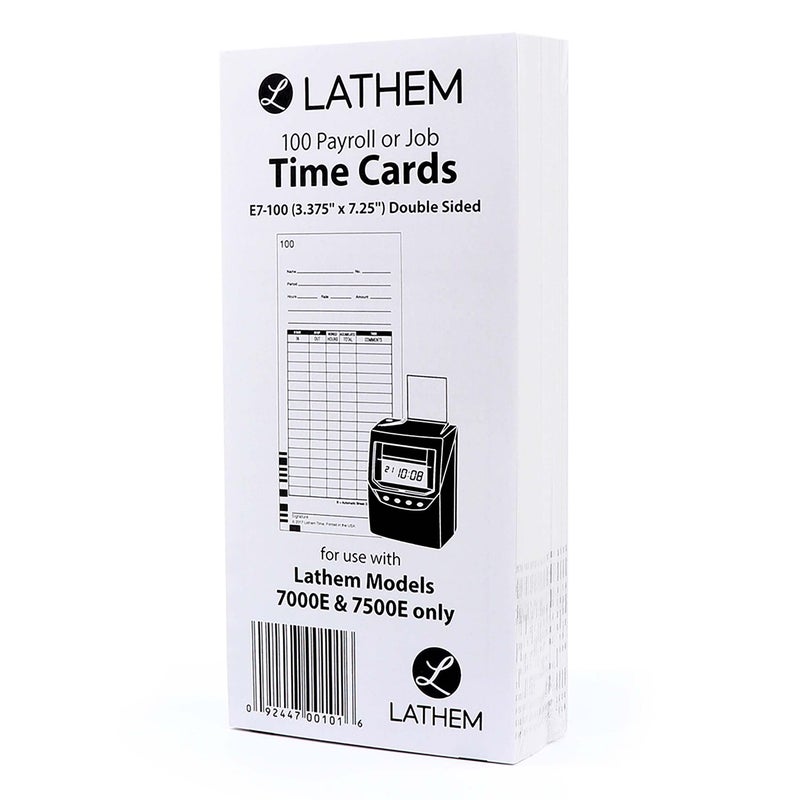Lathem Time E7-100 Universal 2-Sided Time Cards for 7000E Time Recorder  Numbered 1-100  100/Pack  3 1/2 x 7 1/4 - Image 2